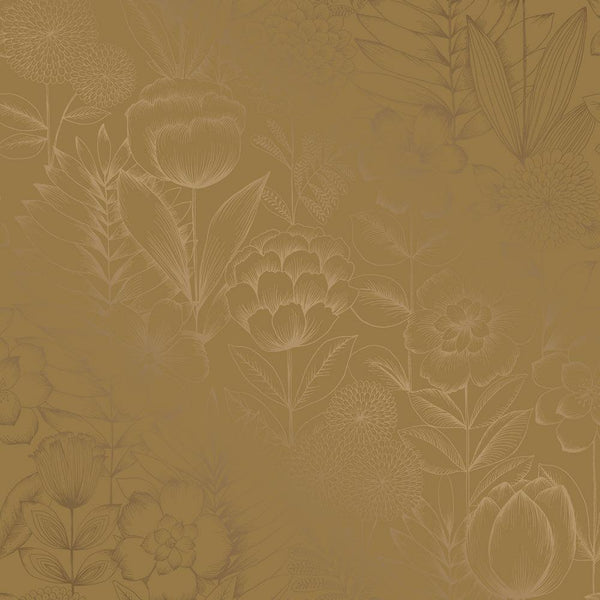 Tempaper Designs LIFESTYLE - Homestead Floral Metallic Marigold Peel and Stick Wallpaper